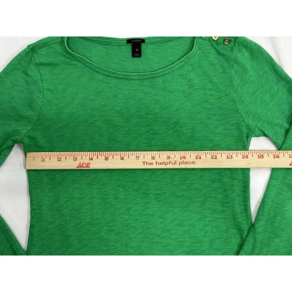 J.crew Cotton Button Detail Long Sleeve Shirt Women’s Size XS Green Cotton